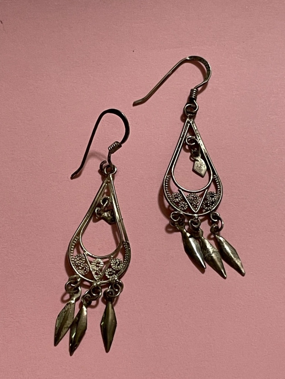 Vintage Sterling Silver Pierced Dangling Earrings #7854